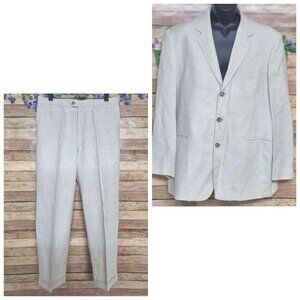 Claiborne Mens Cream Linen Blend Suit Blazer Jacket Straight Leg Pants Size 44R